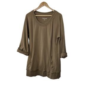 Soft Surroundings Peruvian Pullover Taupe Style 26329 Ruffle Pockets Size Medium